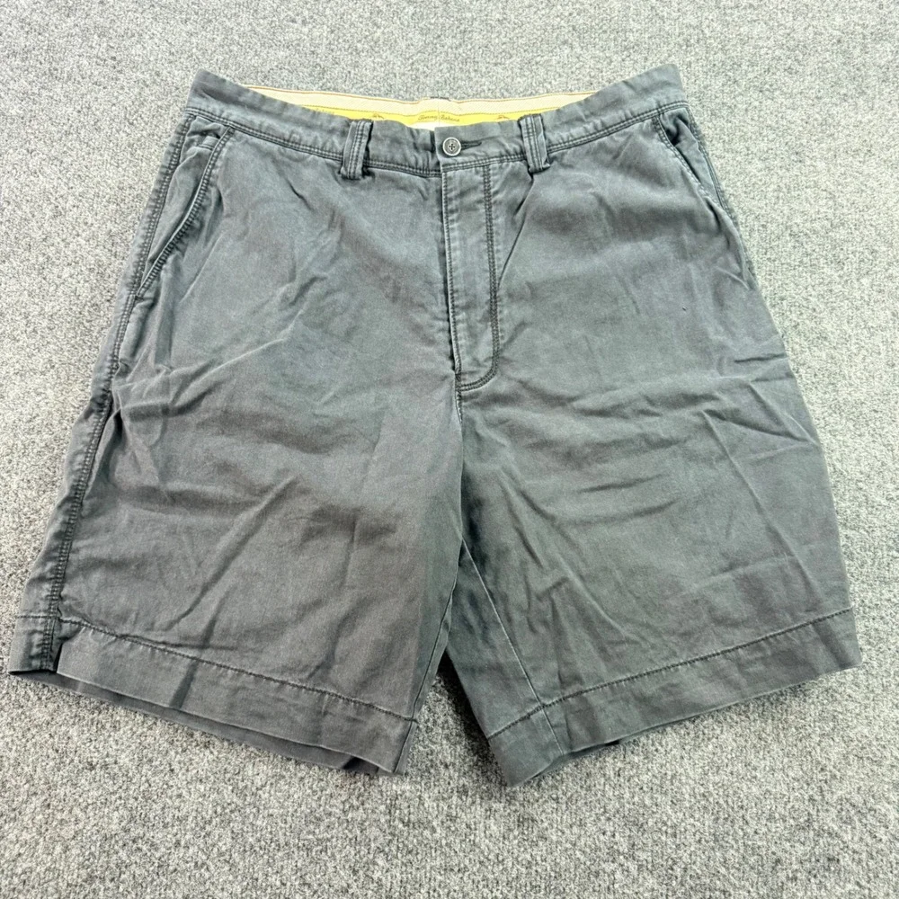 Tommy Bahama Boracay Shorts Mens 33 Charcoal Grey Cotton Tencel Chino Flat Front